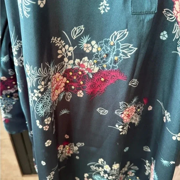 Concept Collection Satin printed floral Teal Kurta size Medium - Picture 3 of 8